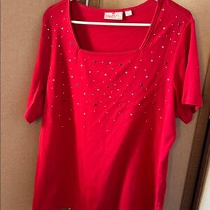 Quacker Factory Red Short Sleeve Top with Embellishments XL